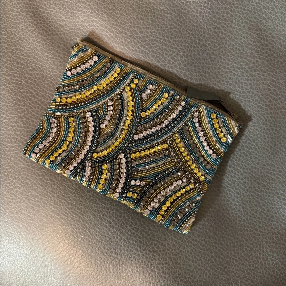 Anthropologie sea fan Beaded Clutch in Blue, Gold, and Purple - Picture 3 of 6